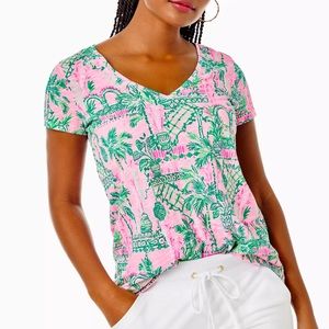 Lilly Pulitzer Etta V-Neck Top SZ S mandavilla always worth it print, like new